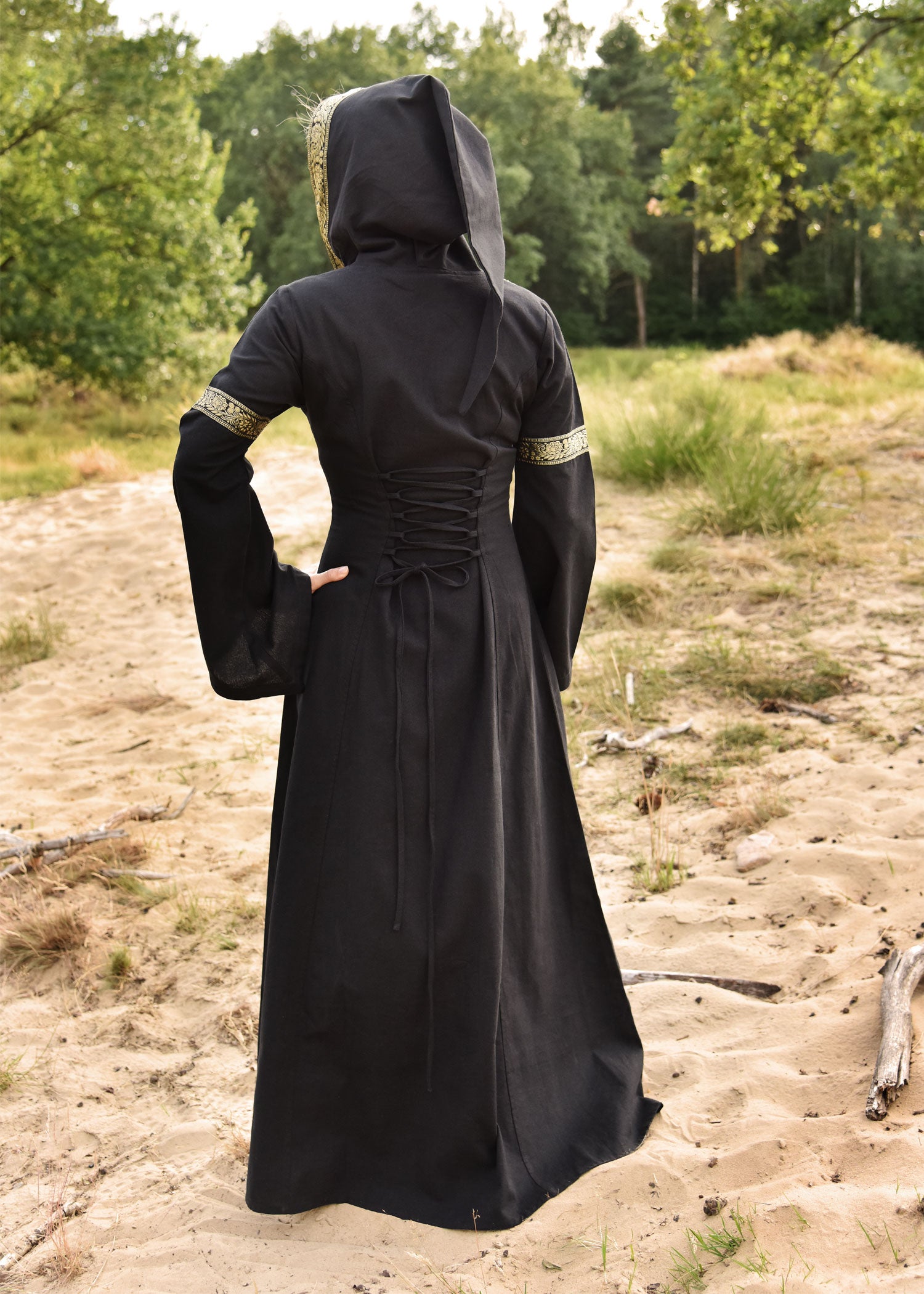 LARP Kleid Adlige mit Kapuze schwarz