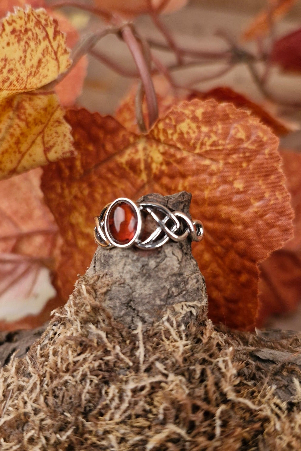 LARP Ring Mage with oval amber made of aged silver