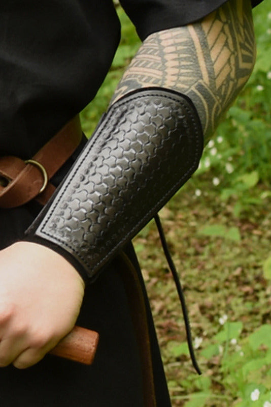 LARP Bracers Pair with Embossing made of Buffalo Leather