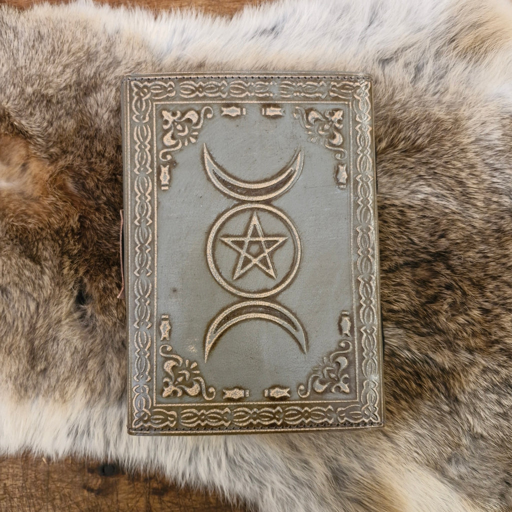 Wicca Lederbuch Triple Moon mit Türkis