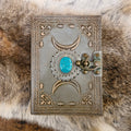 Wicca Lederbuch Triple Moon mit Türkis