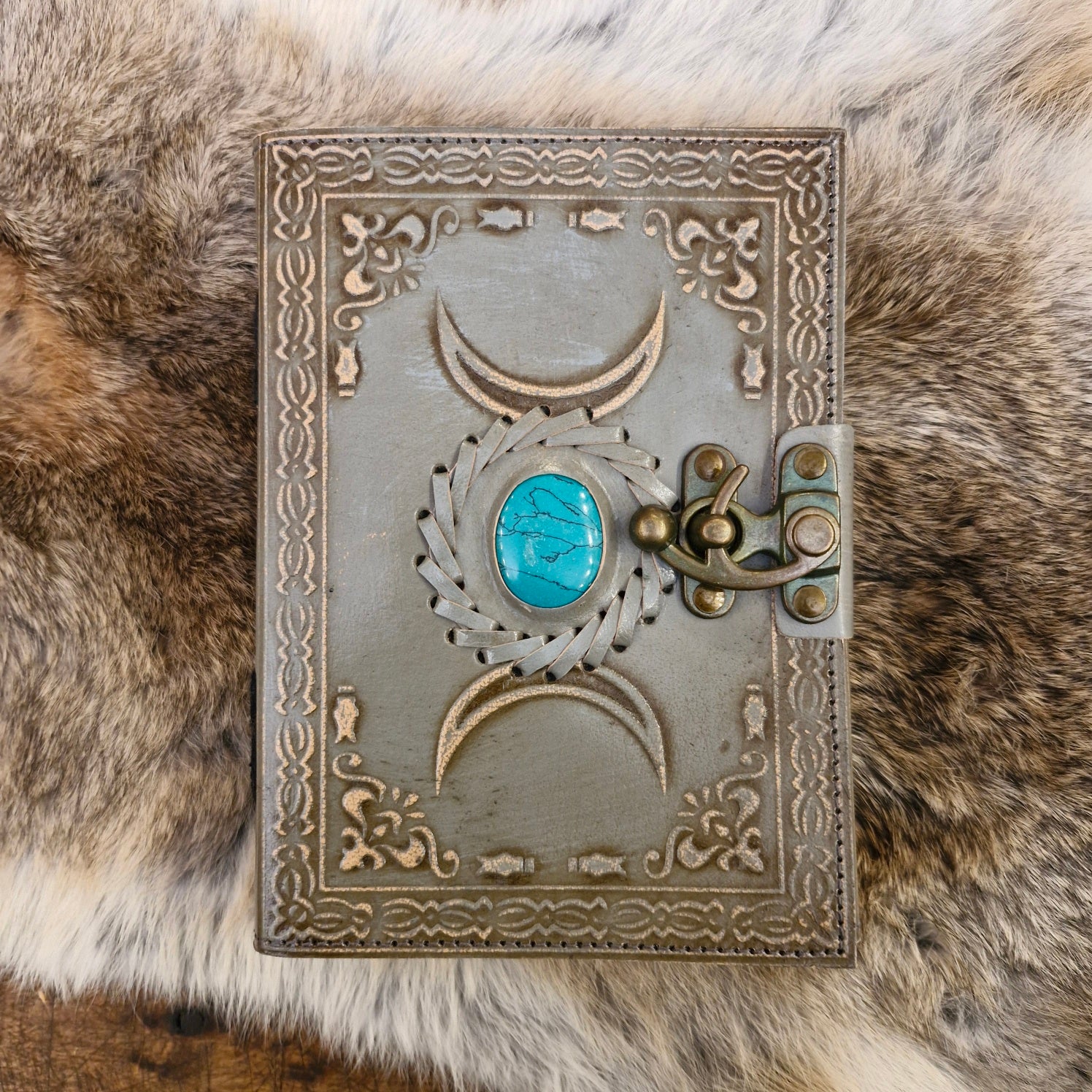 Wicca Lederbuch Triple Moon mit Türkis