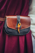 Leather belt bag with wood clasp