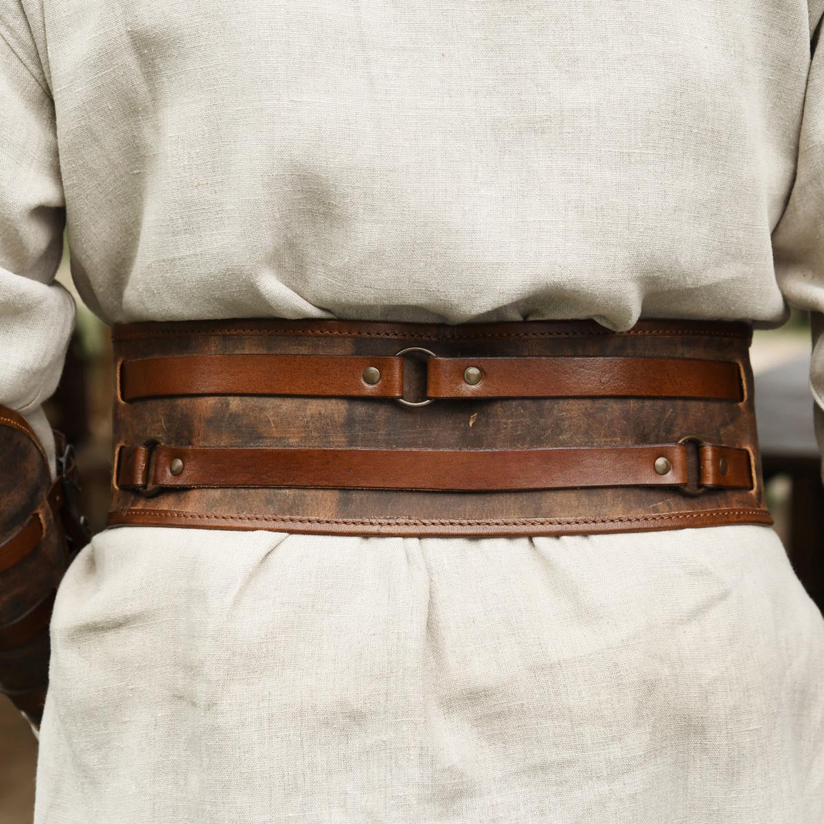 Mittelalter Doppelledergürtel aus Fettleder braun