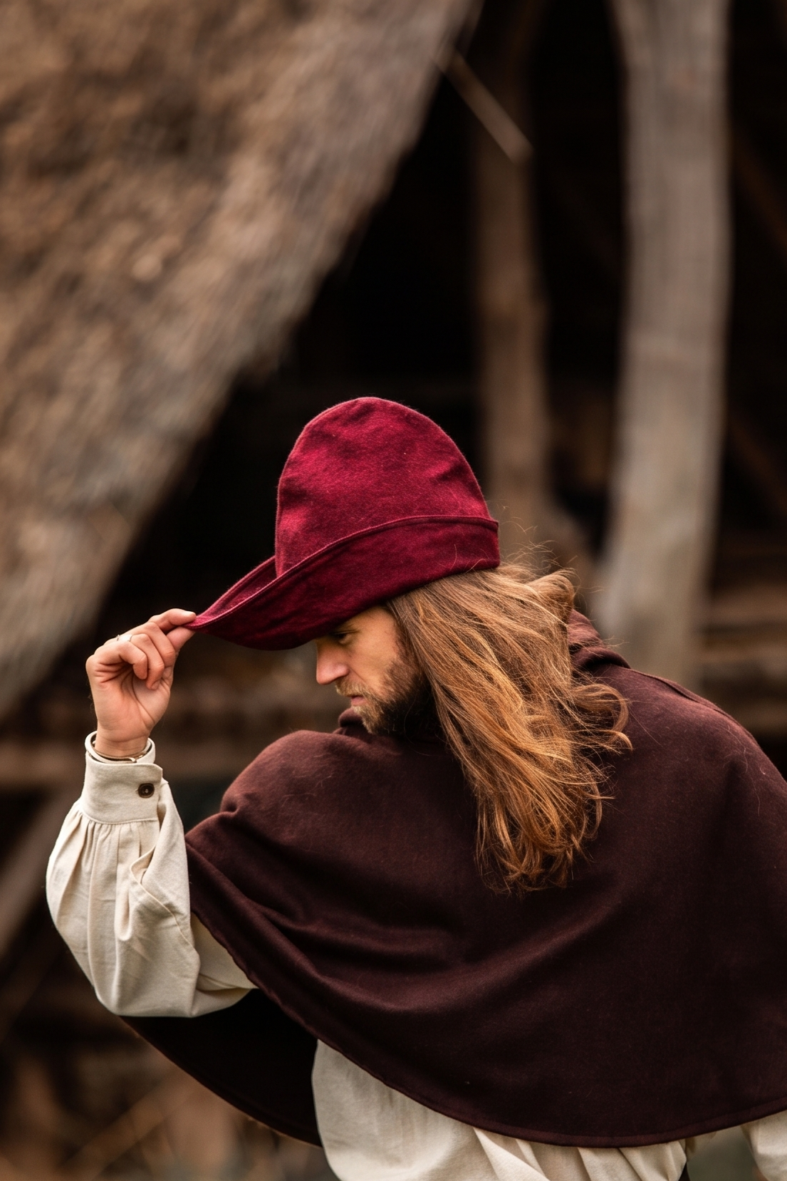 Medieval felt hat Robin made of wool