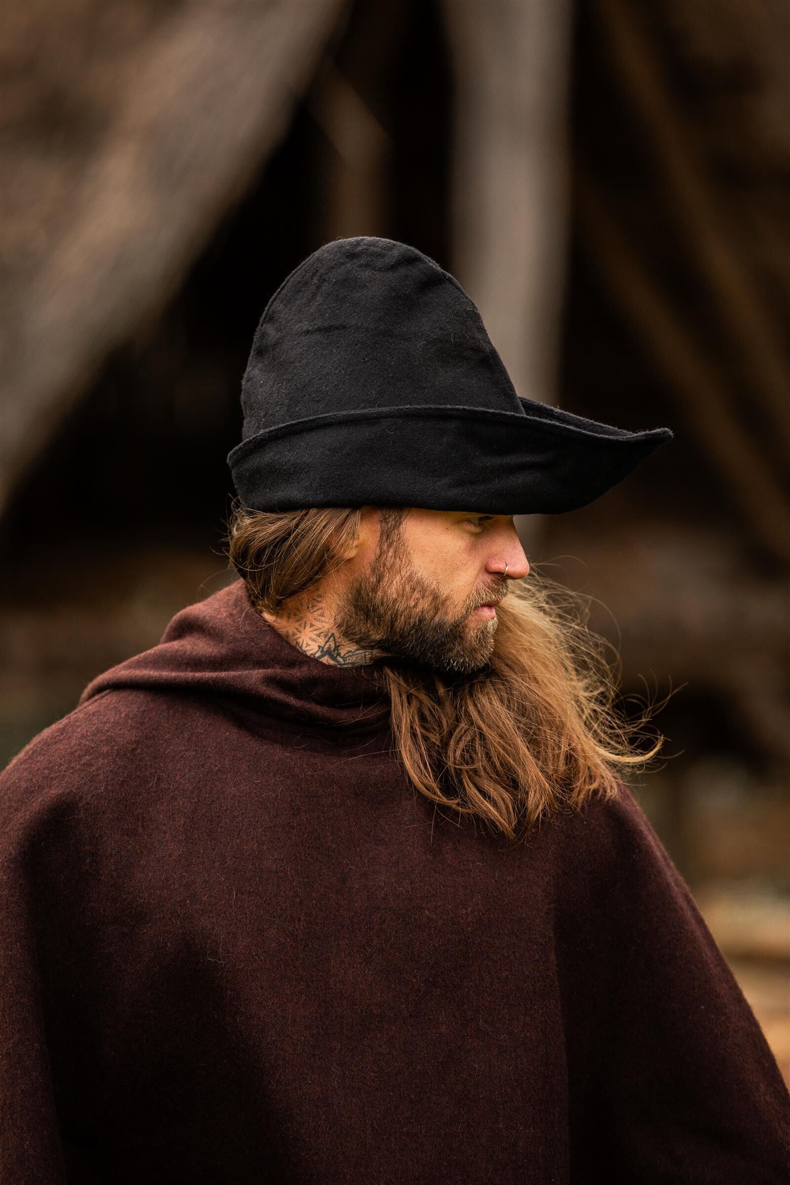 Medieval felt hat Robin made of wool