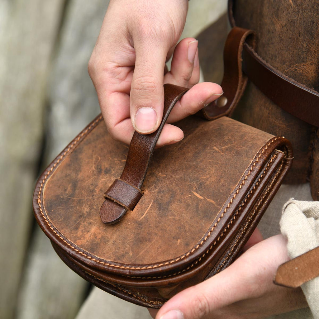 Mittelalter Gürteltasche aus Fettleder braun