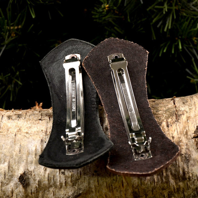 Medieval Leather Hair Clip with Decorative Rivet