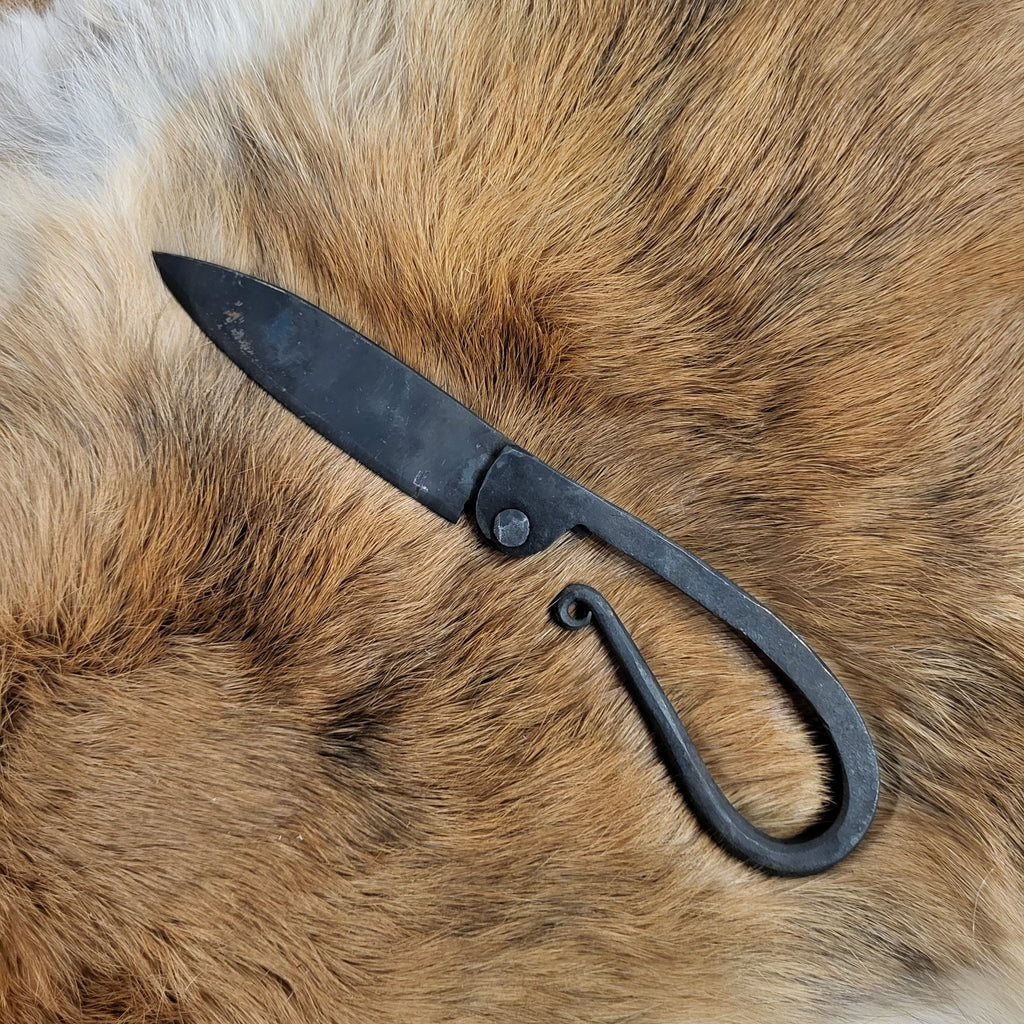 Medieval Folding Knife with Leather Sheath - Hand-forged