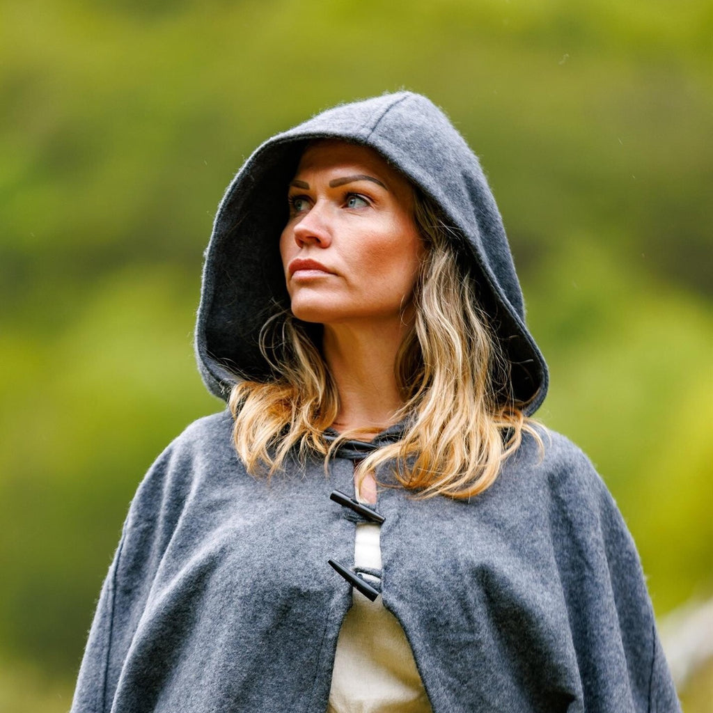 Medieval Short Wool Cloak with Short Hood