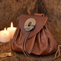 Medieval Leather Pouch with Base and Horn Button