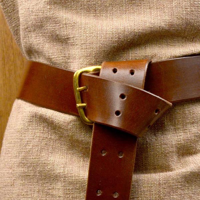 Medieval Leather Belt with Brass Buckle Brown