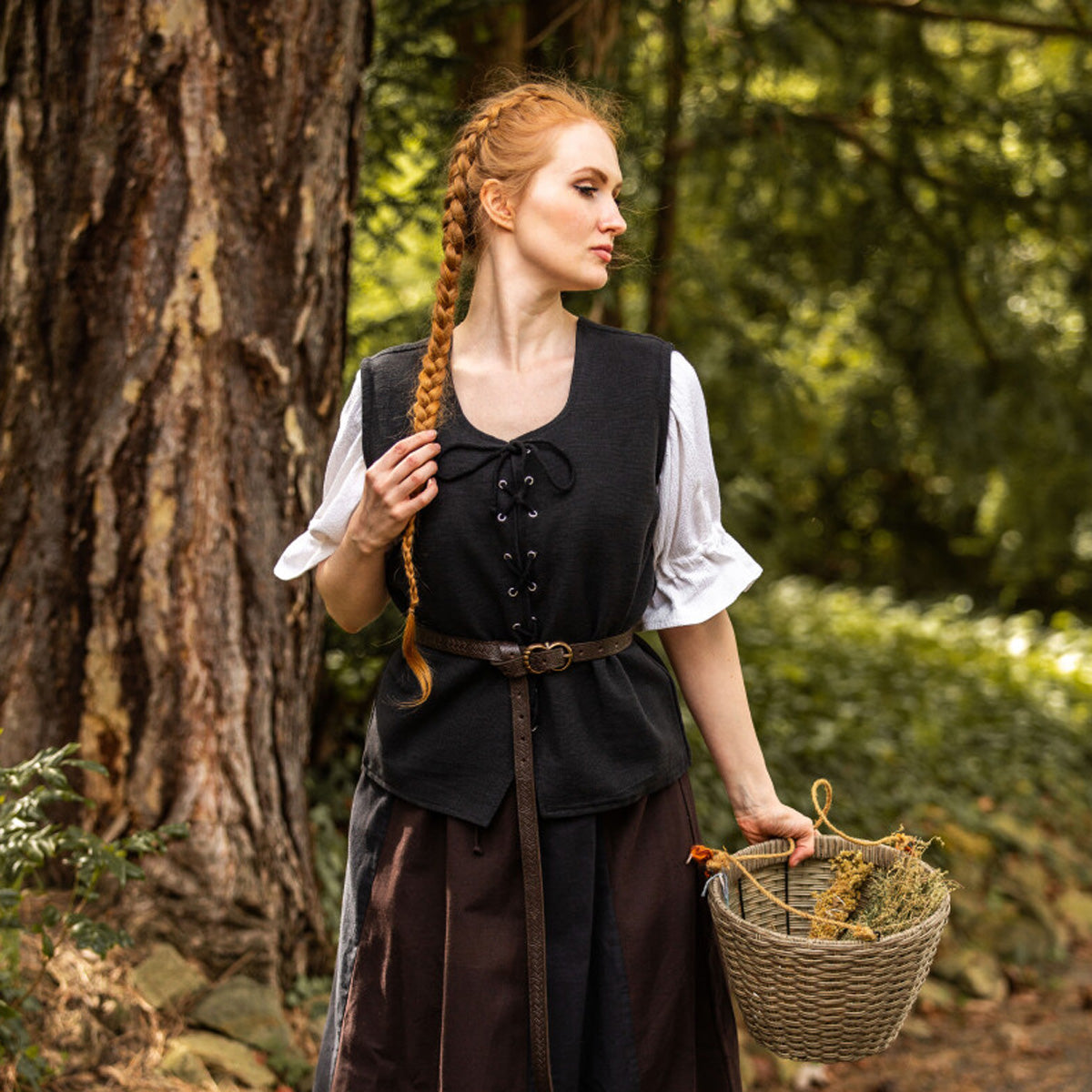Medieval Bodice Vest with Lacing, Black