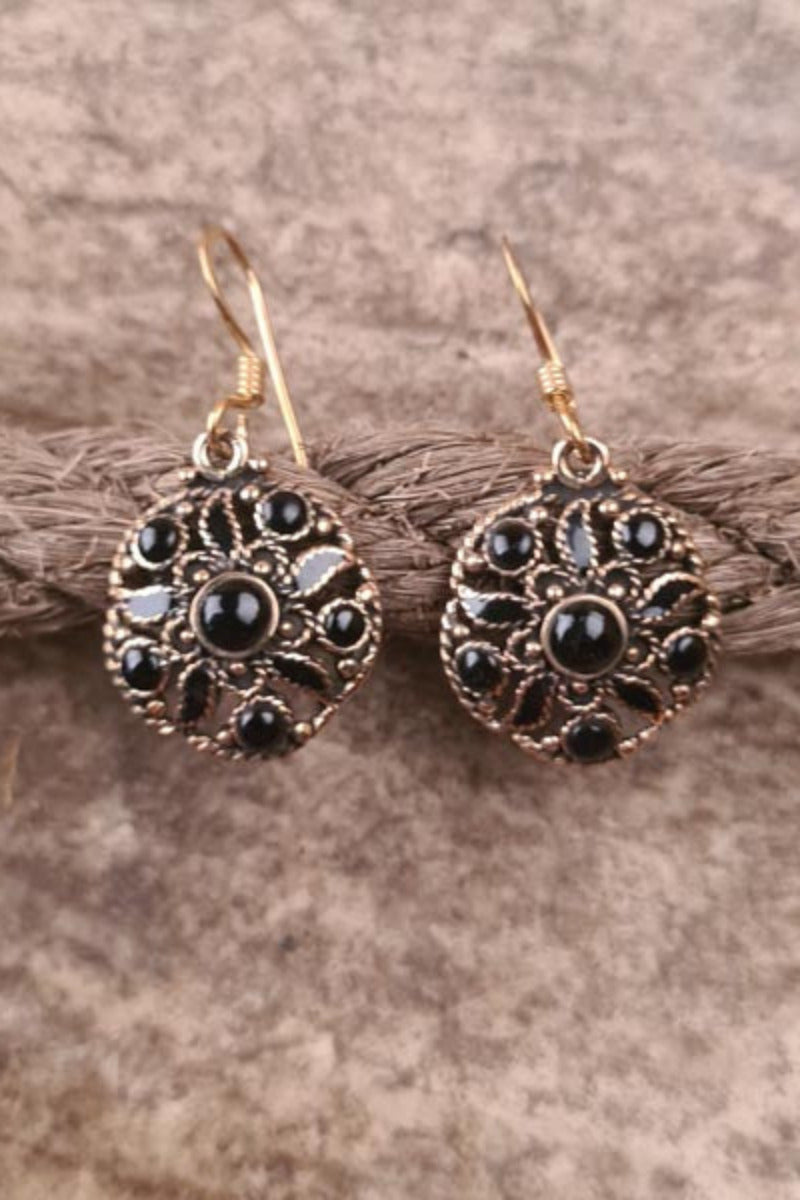 Mittelalter Ohrringe Blume mit Onyx aus Bronze