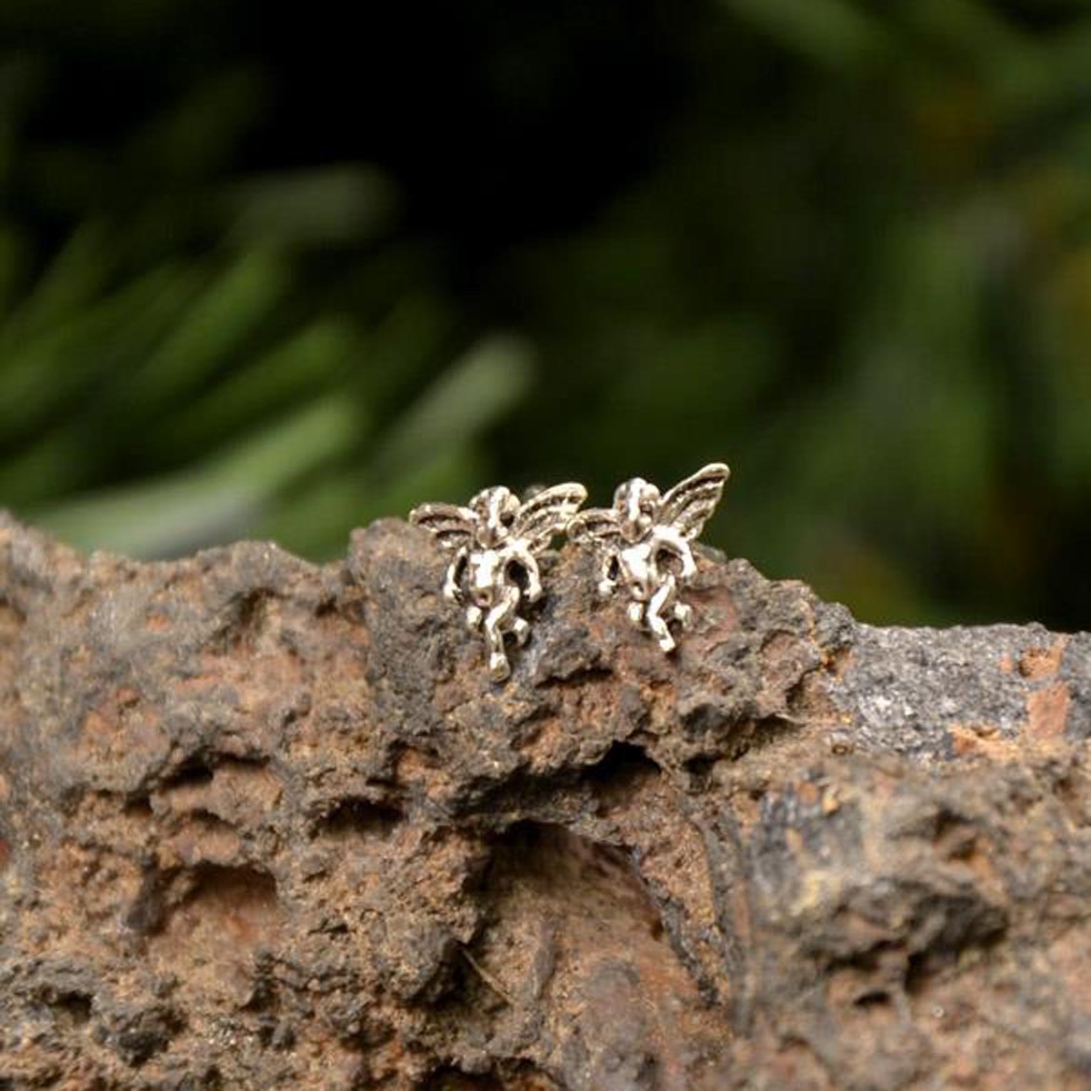 Fantasy Silver Angel Stud Earrings