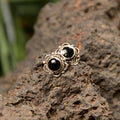 Medieval Pair of Onyx Stud Earrings in Silver