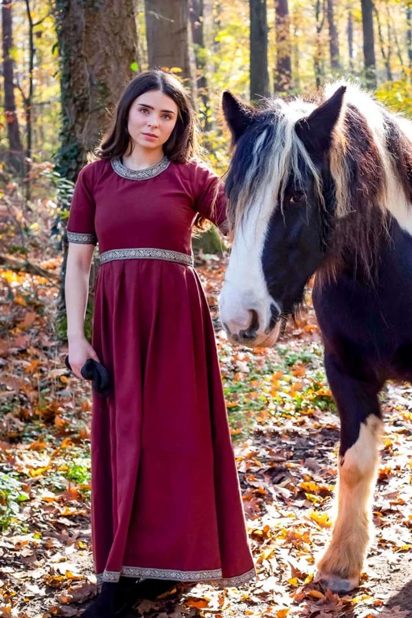 Mittelalter Sommerkleid mit Bordüre kurzarm