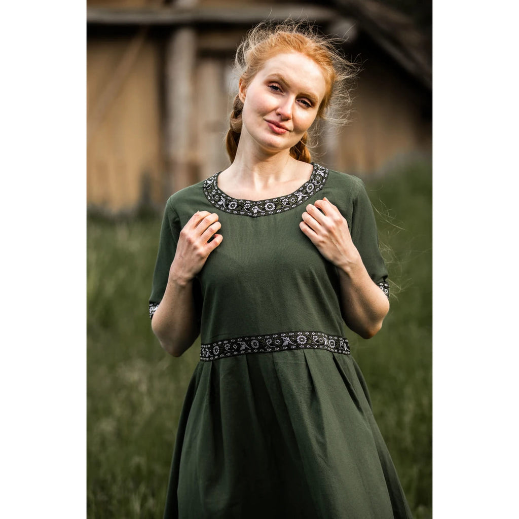Mittelalter Sommerkleid mit Bordüre kurzarm