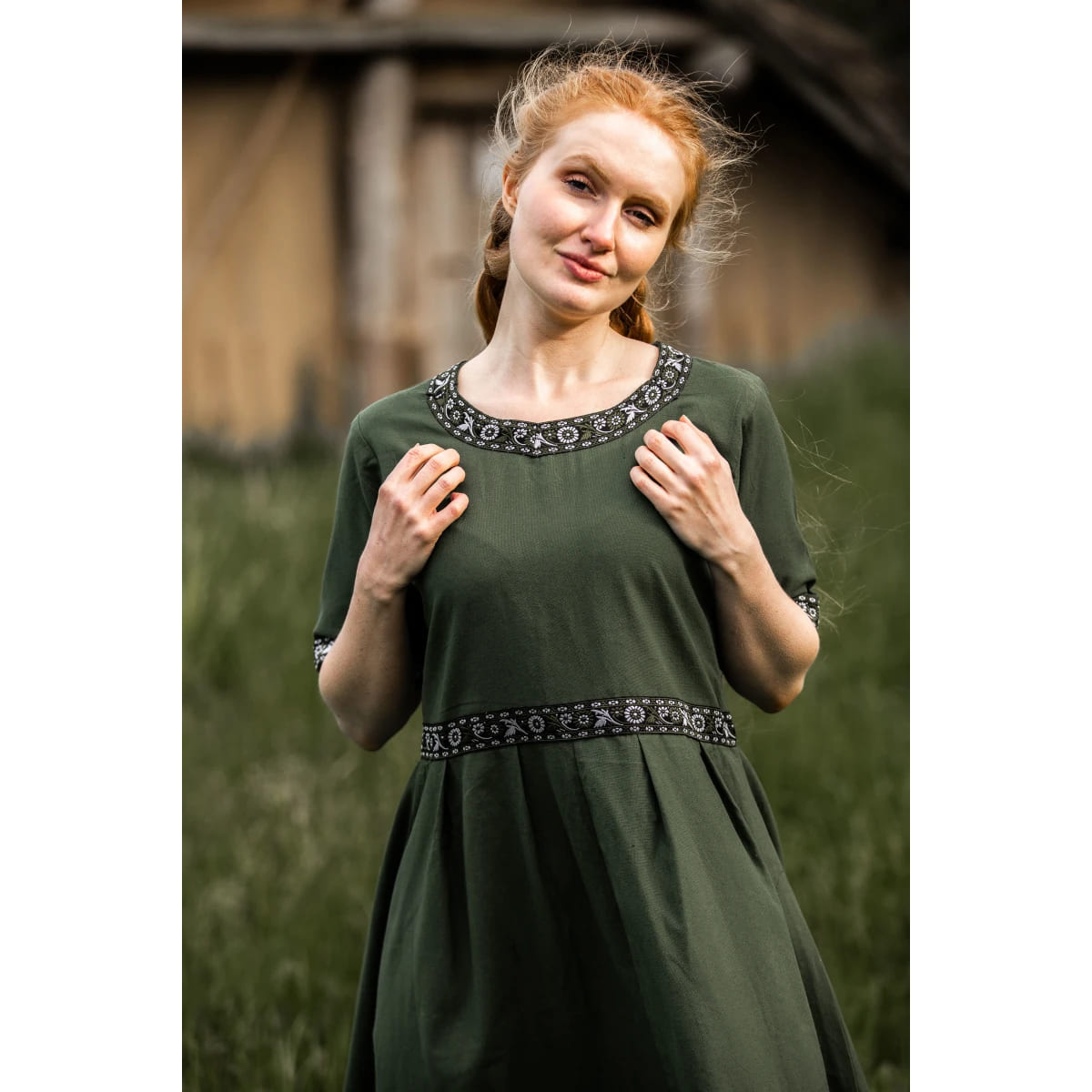 Mittelalter Sommerkleid mit Bordüre kurzarm