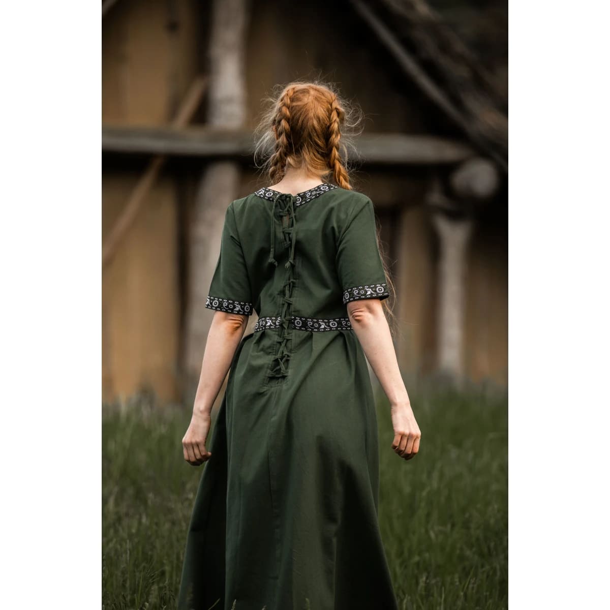 Mittelalter Sommerkleid mit Bordüre kurzarm