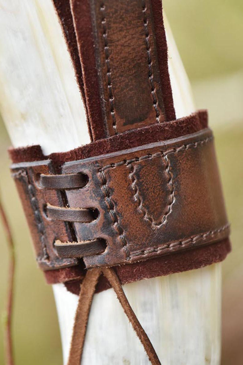 Medieval drinking horn holder with embossing made of buffalo leather brown