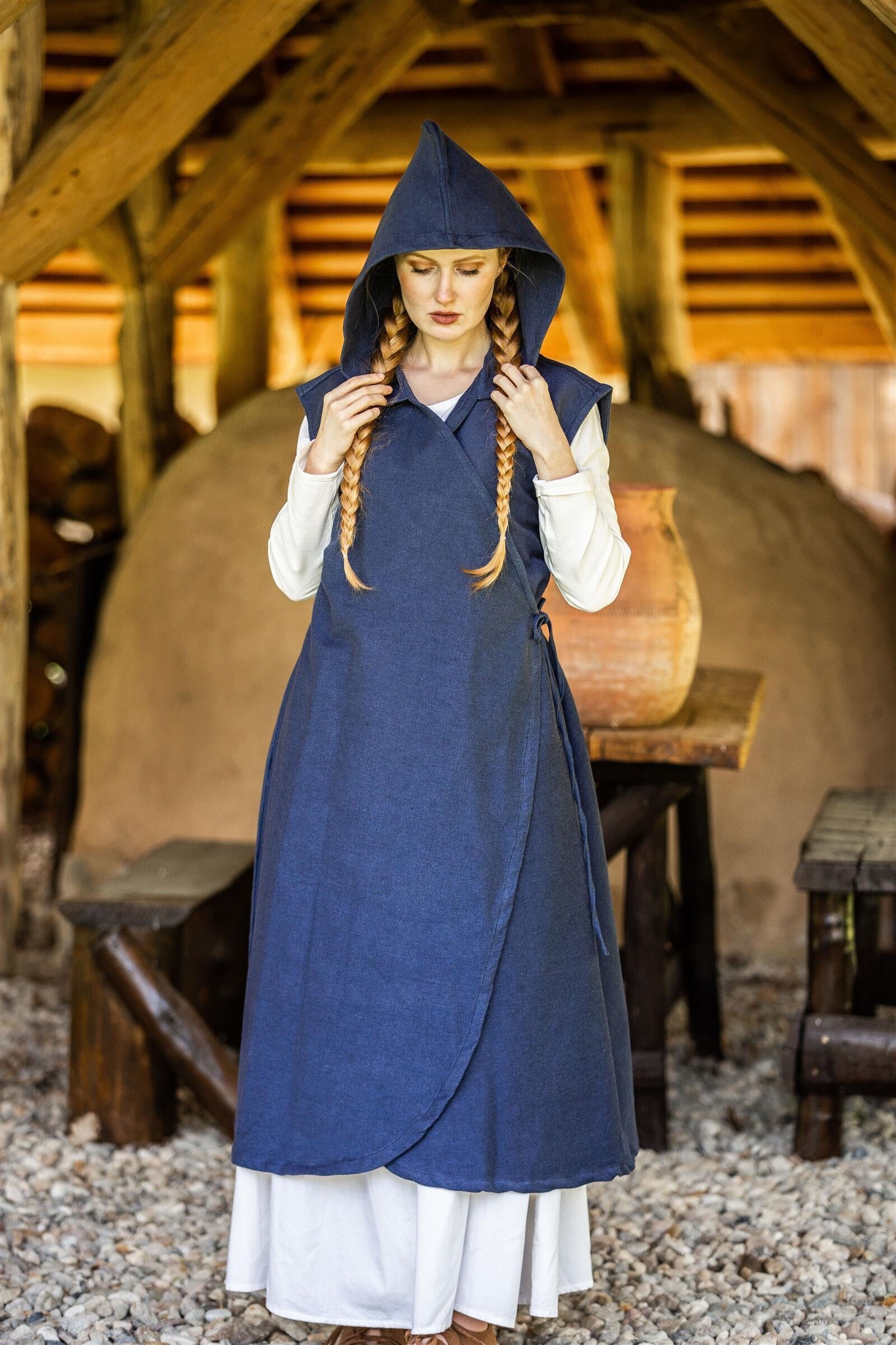 Mittelalter Wickelkleid mit Kapuze