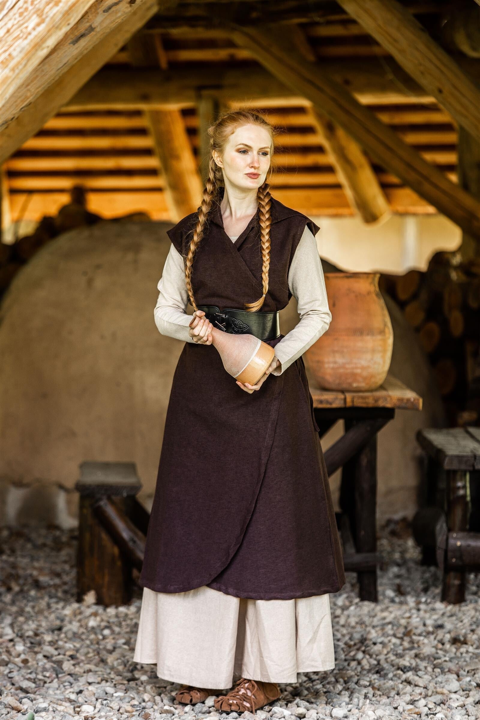Mittelalter Wickelkleid mit Kapuze
