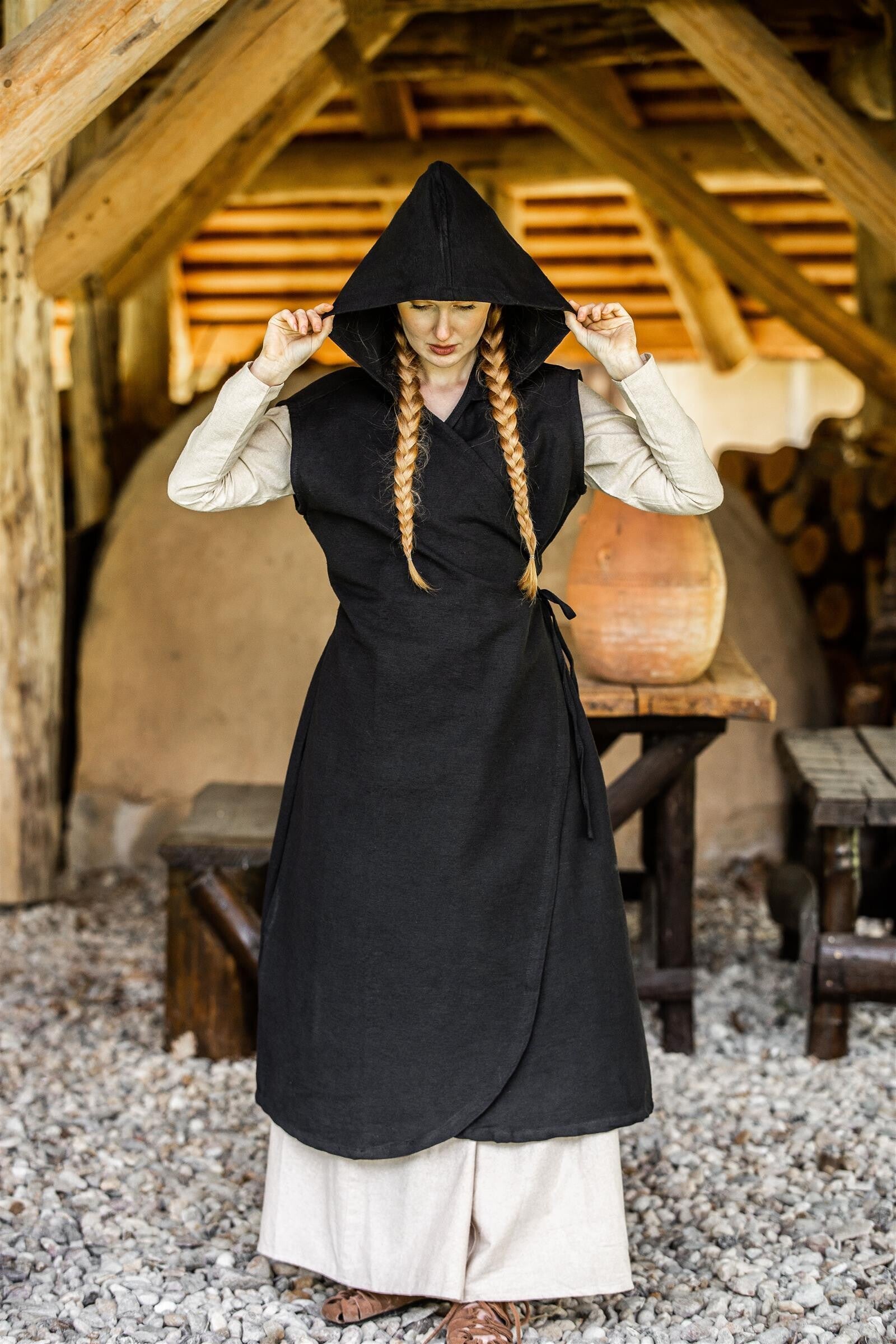 Mittelalter Wickelkleid mit Kapuze