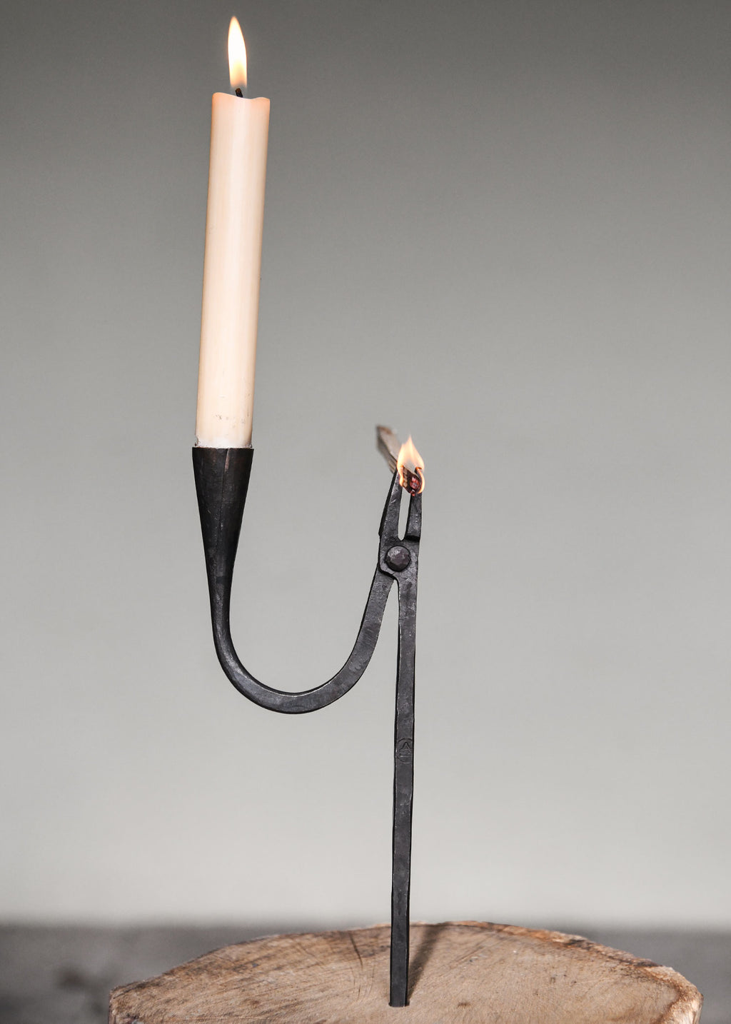 Medieval Fatwood & Candle Holder for Driving In - hand-forged
