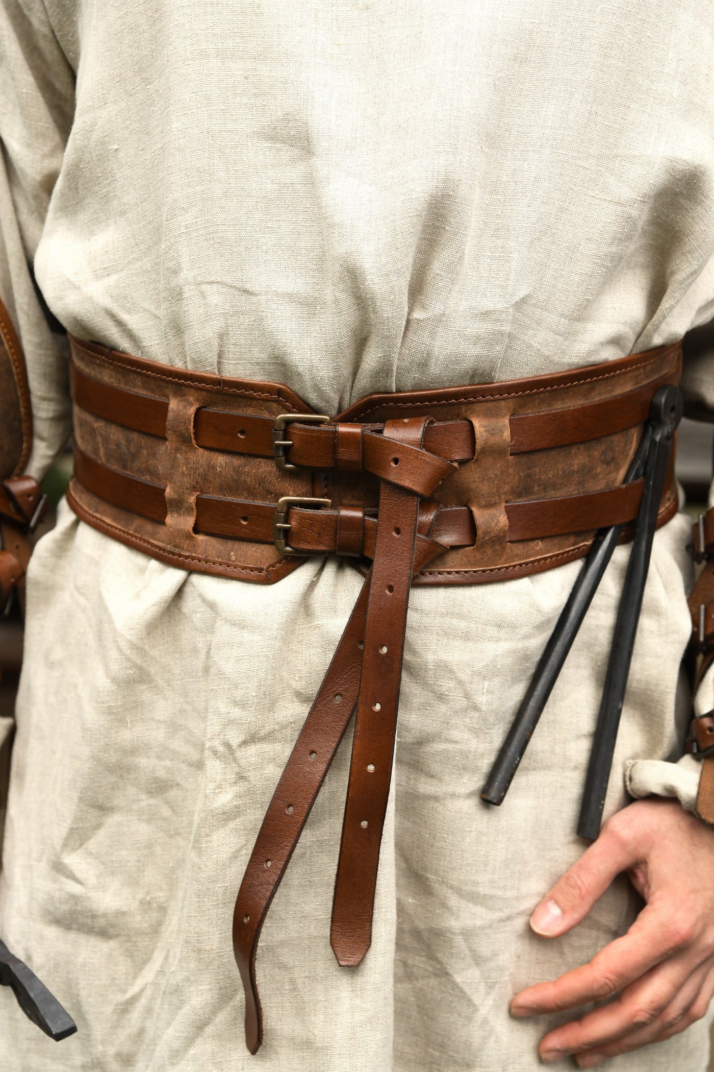 Mittelalter Doppelledergürtel aus Fettleder braun