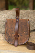 Medieval belt bag made of brown grease leather
