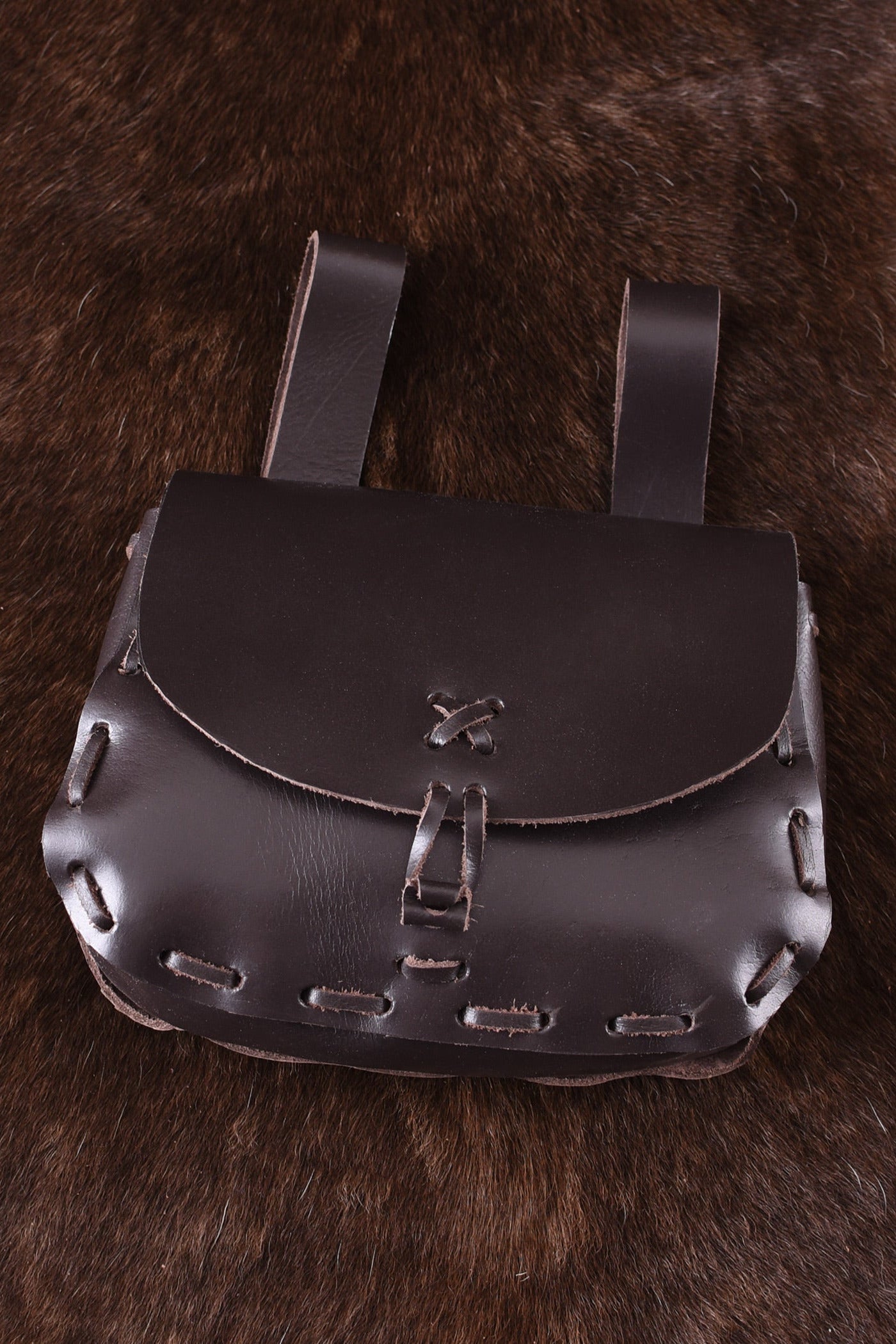 Medieval Leather Belt Pouch with Leather Button