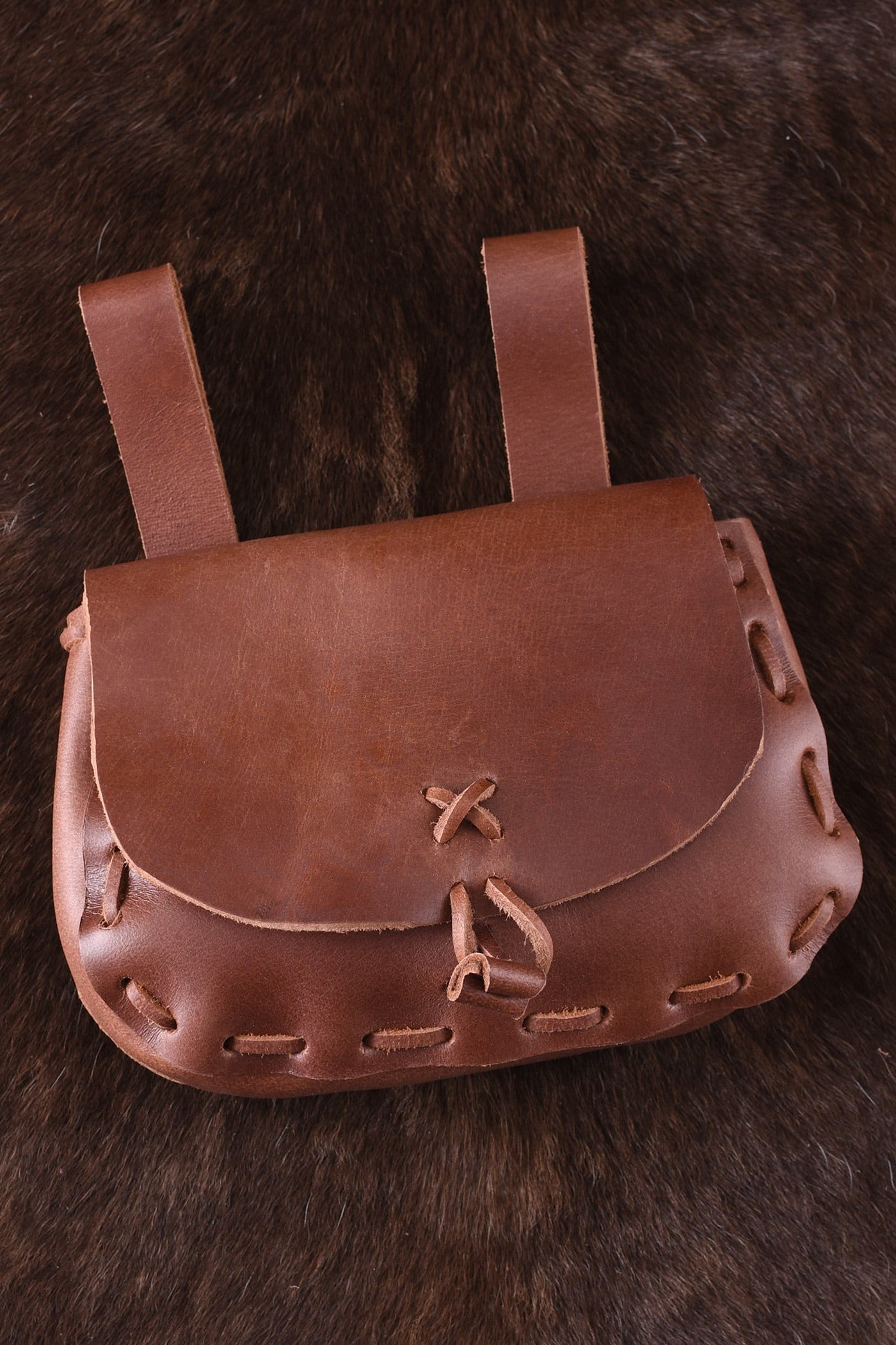 Medieval Leather Belt Pouch with Leather Button