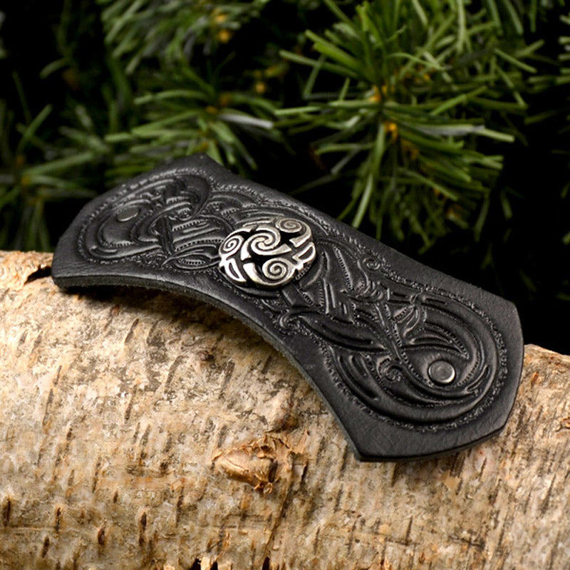 Medieval Leather Hair Clip with Decorative Rivet