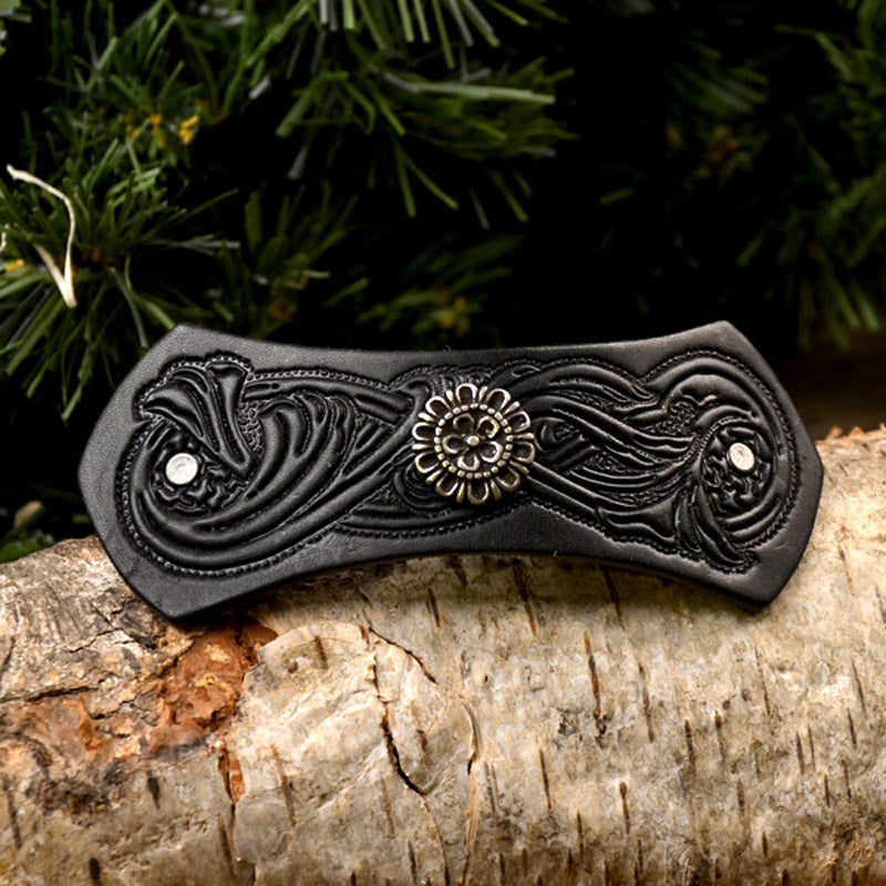 Medieval Leather Hair Clip with Decorative Rivet