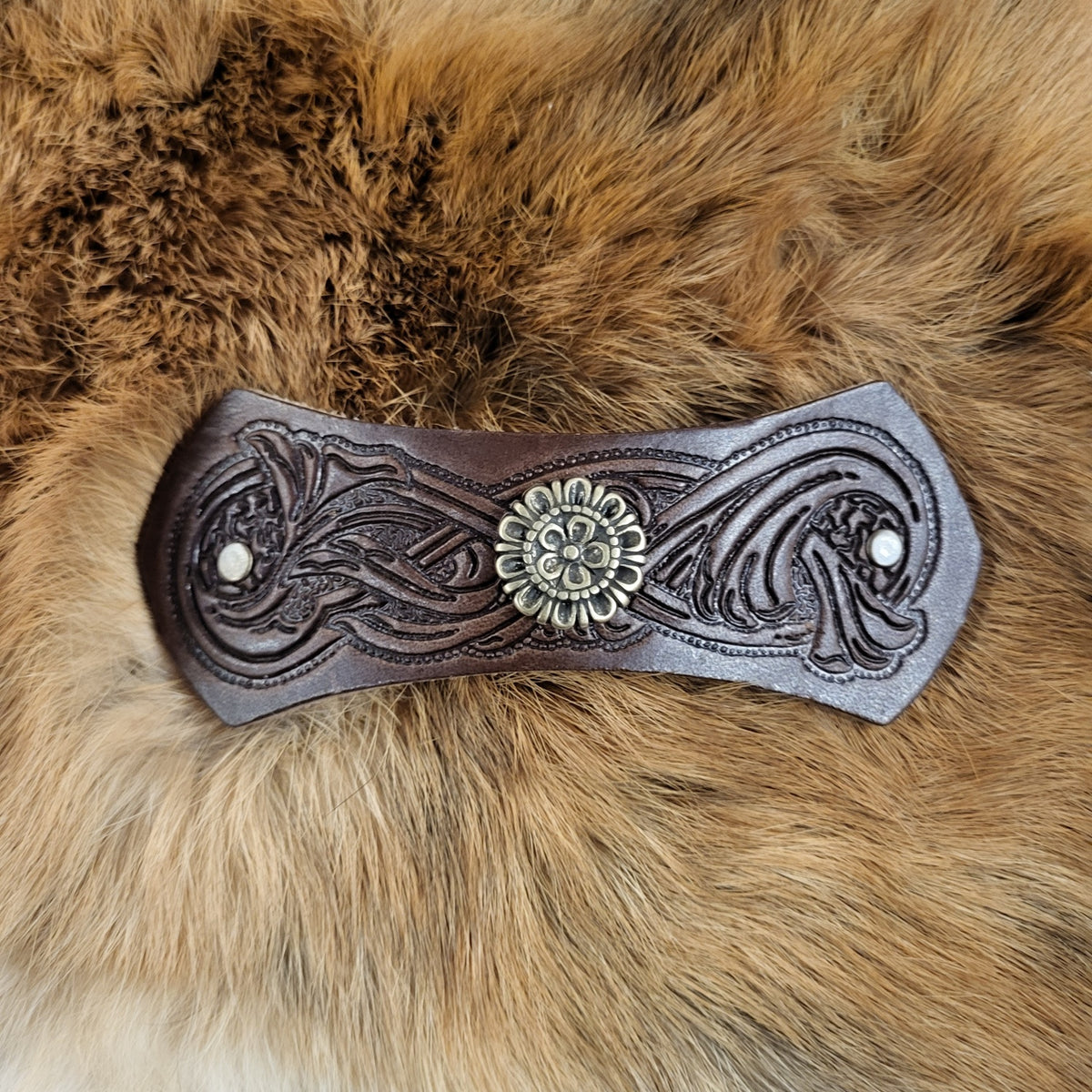 Medieval Leather Hair Clip with Decorative Rivet