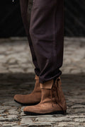 Medieval Half Boots with Cuff Made of Suede
