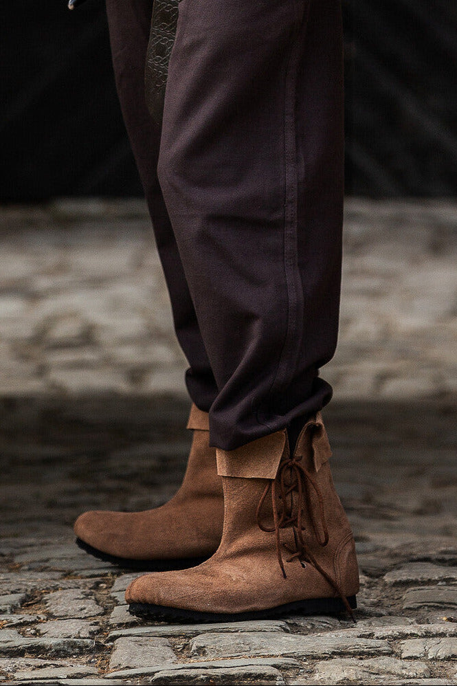 Medieval Half Boots with Cuff Made of Suede