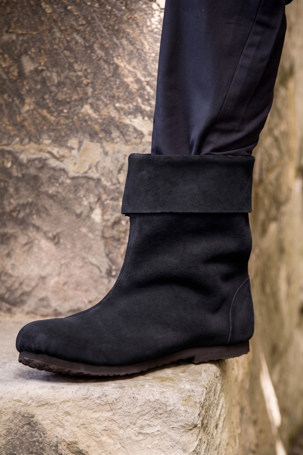 Medieval Half Boots with Cuff Made of Suede