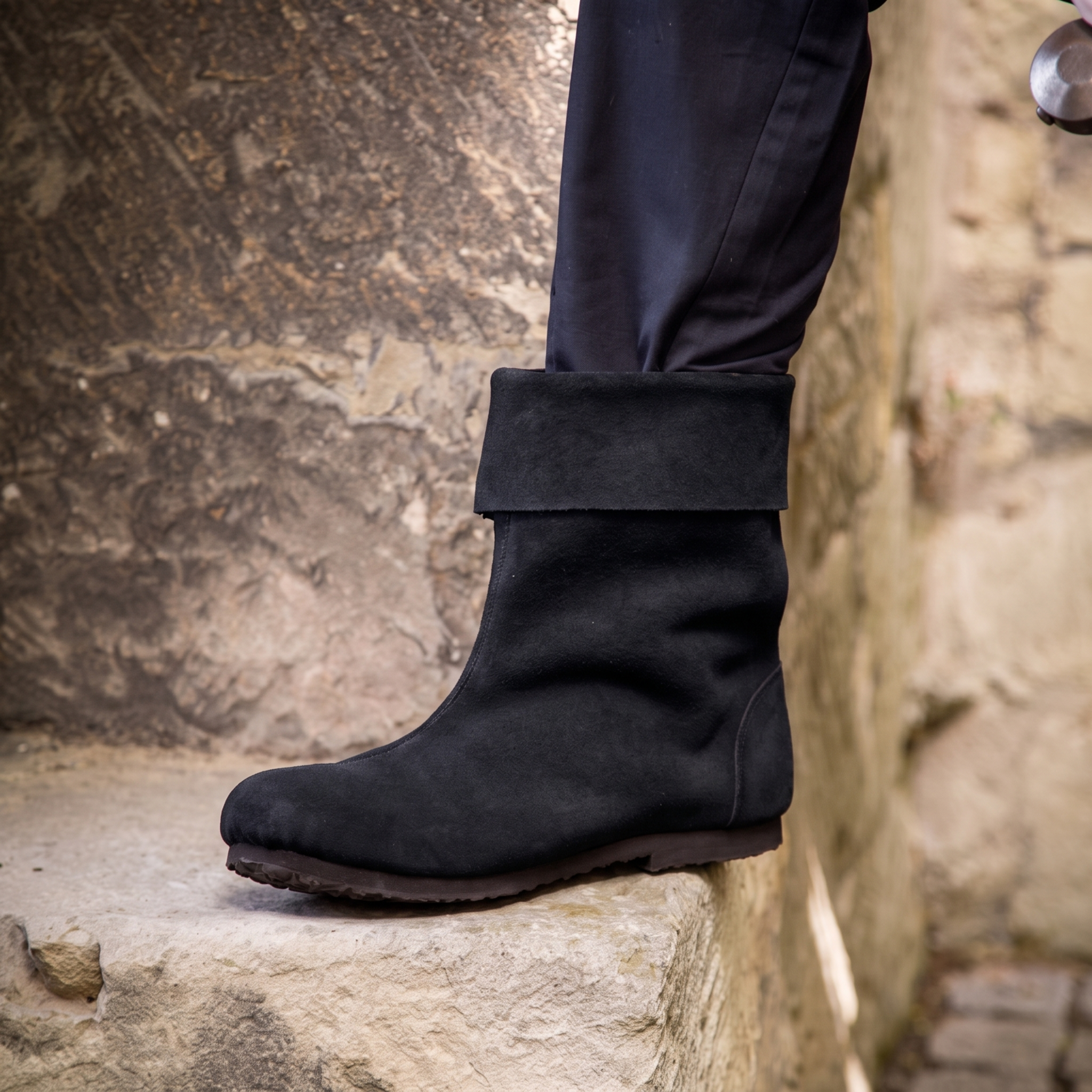 Medieval Half Boots with Cuff Made of Suede