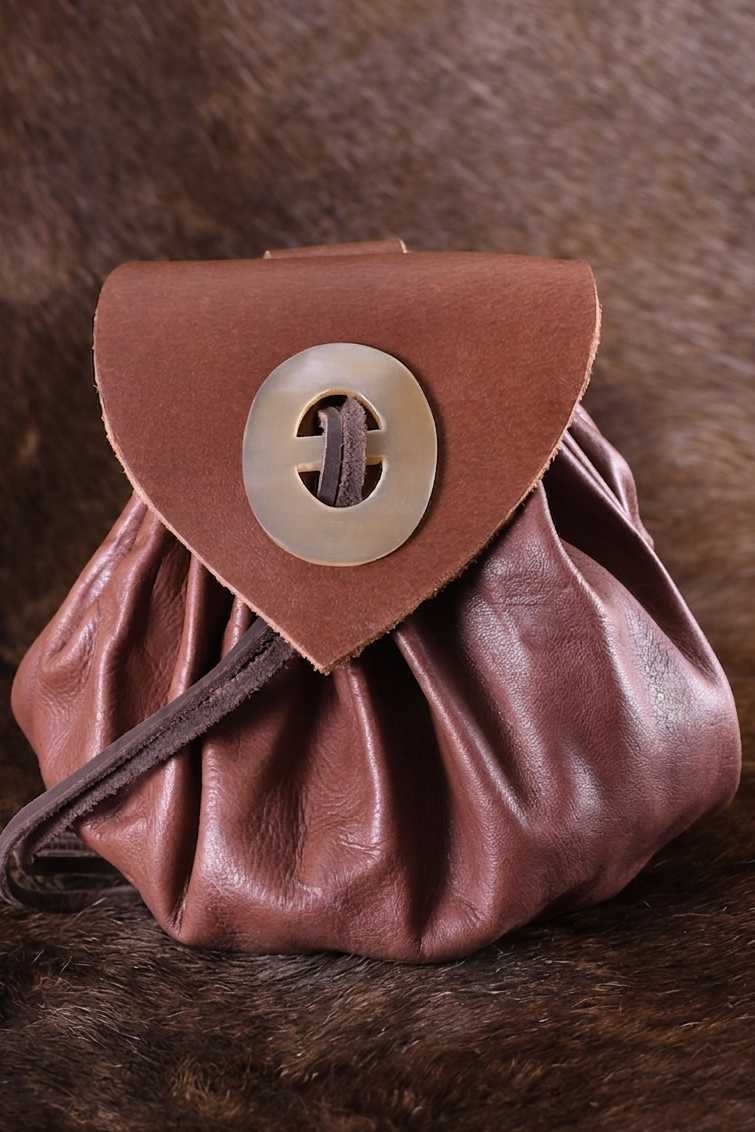 Medieval Leather Pouch with Base and Horn Button