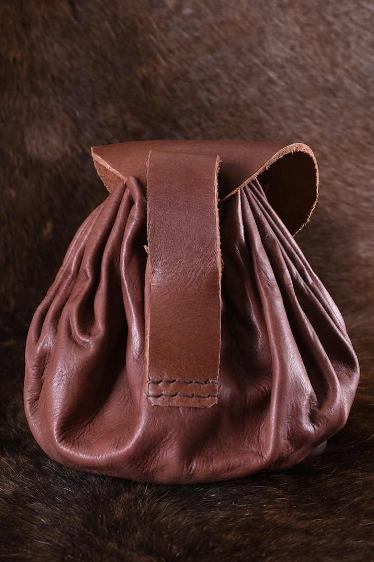 Medieval Leather Pouch with Base and Horn Button