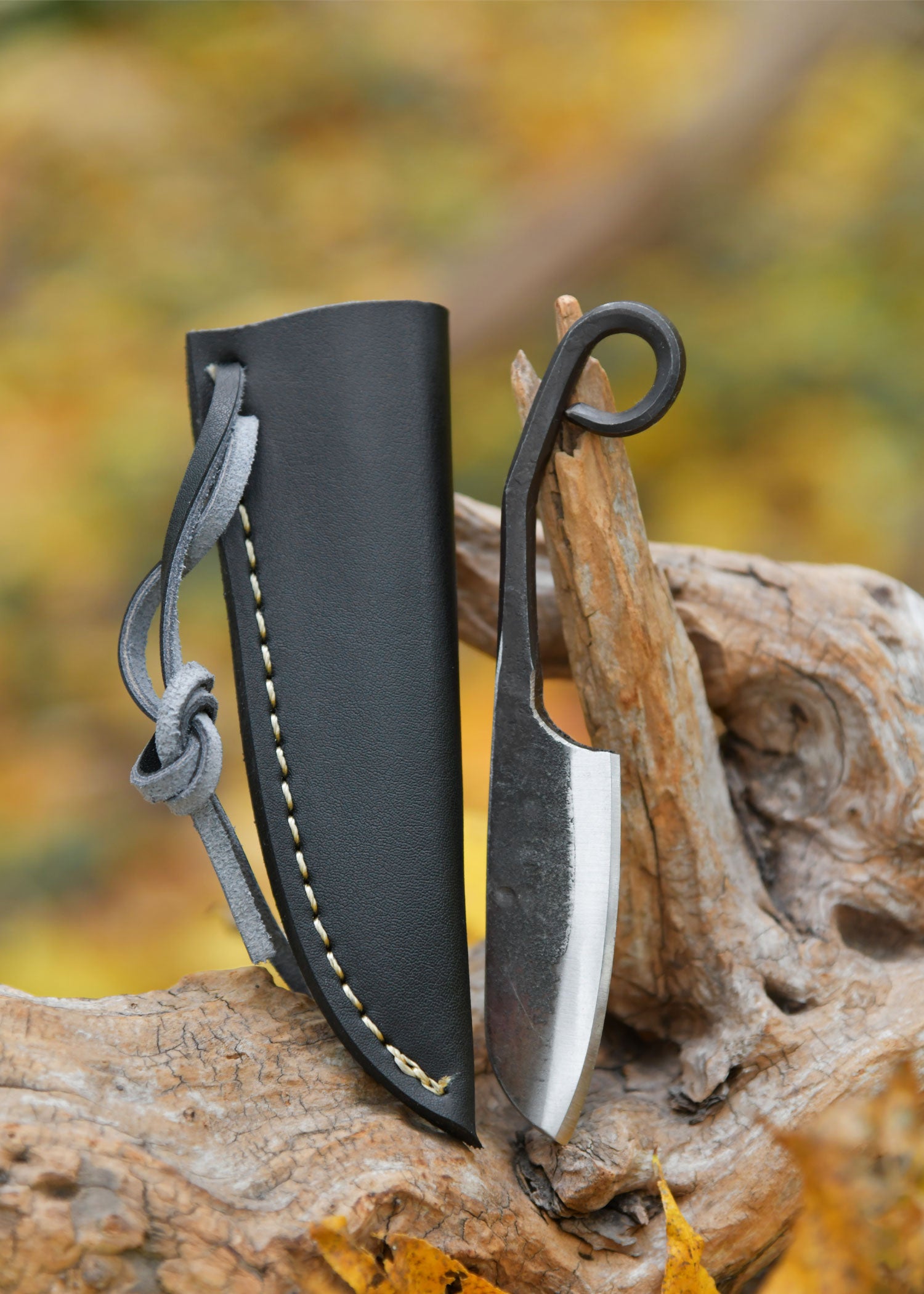 Medieval Knife with Sheep's Foot Blade and Leather Sheath - Hand-forged
