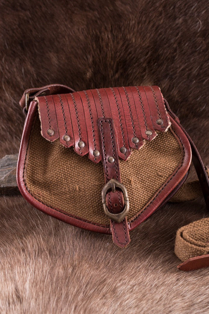 Medieval shoulder bag made of canvas and leather