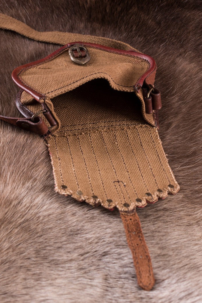 Medieval shoulder bag made of canvas and leather