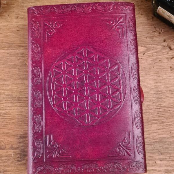 Notizbuch aus Leder mit Phönix und Blume des Lebens