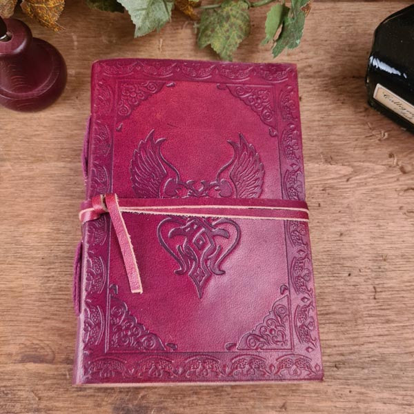 Notizbuch aus Leder mit Phönix und Blume des Lebens