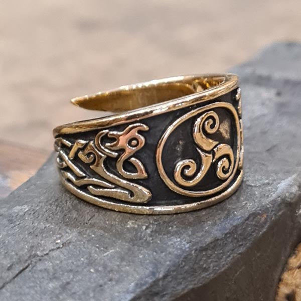 Open Celtic Ring with Triskele in Bronze