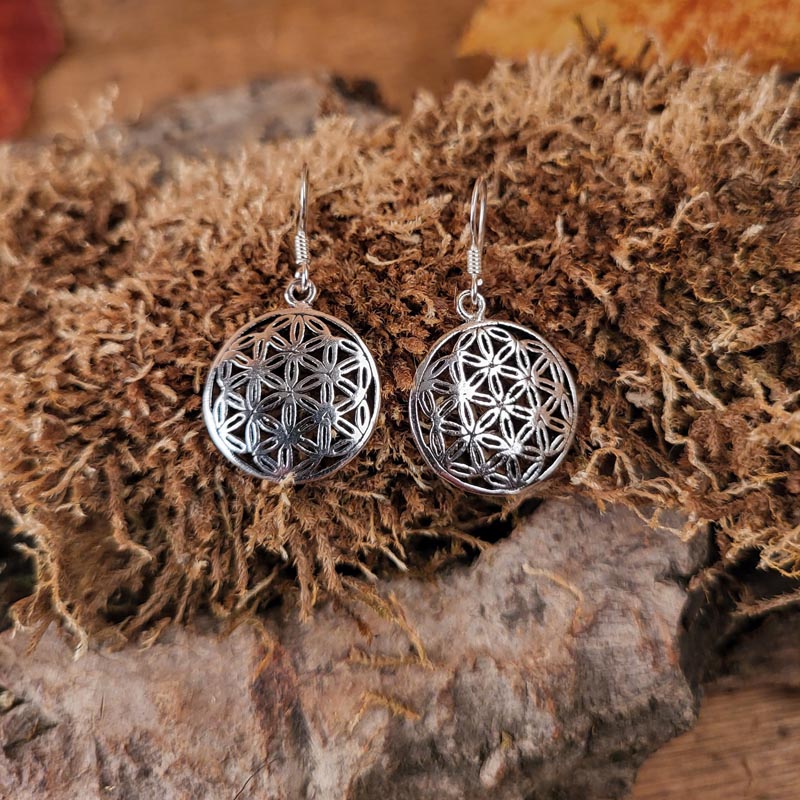 Flower of Life Dangle Earrings in 925 Sterling Silver