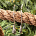 Witch's Broom Dangle Earrings in Silver